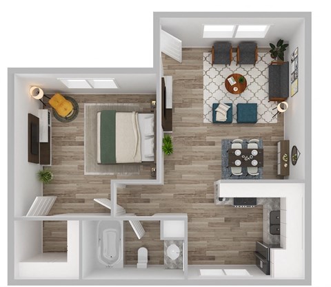 Floor plan for 1 bed, 1 bath, 475 sqft